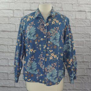 Vintage 90s Floral Cotton Denim Shacket Medium